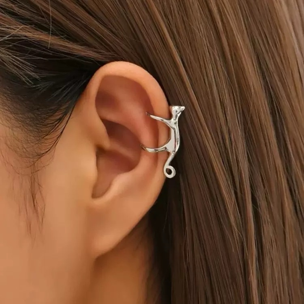 Zara Silver single Cat Ear Cuff - Playful Animal Design